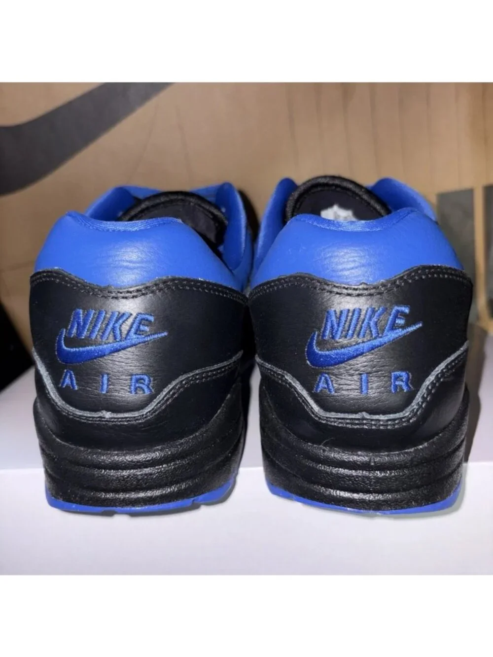 NEW Nike By You Air Max 1 Leather Black Royal Blue HQ3714-900 Men's Size 13